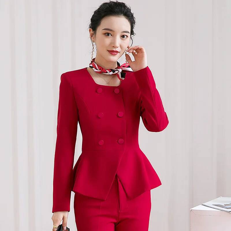 Women'S Formal Wear Pantsuits - ชุดสูททำงานผู้หญิงสไตล์มืออาชีพ ดีไซน์หรูหรา พร้อมกางเกงและเสื้อแจ็คเก็ต เหมาะสำหรับฤดูใบไม้ผลิและฤดูใบไม้ร่วง