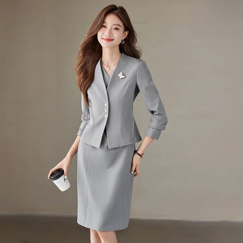 Women Formal Wear Stitching - ชุดสูทผู้หญิงสำหรับทำงานในสำนักงาน สไตล์ OL ชุดทำงานมืออาชีพ ชุดสัมภาษณ์งาน
