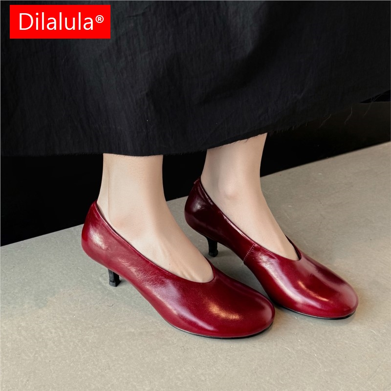 Women Formal Wear For Office - ดิลาลูลา 2026 รองเท้าส้นสูงหนังแท้สำหรับผู้หญิงไซส์ใหญ่ รองเท้าส้นสูงหัวมน รองเท้าทำงานสตรี รองเท้าหนังใส่สบายสำหรับงานปาร์ตี้