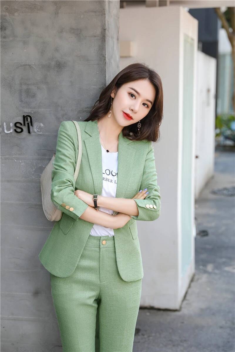 Women'S Formal Wear Pantsuits - ชุดสูทสีเขียวดีไซน์ใหม่สำหรับผู้หญิง ชุดทำงาน ชุดสูทสำหรับธุรกิจ ชุดเบลเซอร์มืออาชีพ ชุดสัมภาษณ์งาน