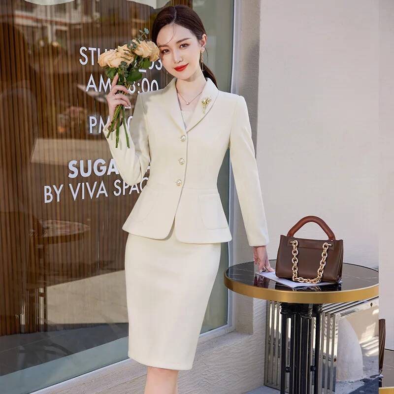 Women Formal Wear Stitching - ชุดสูทผ้าคุณภาพสูงสไตล์ OL สำหรับผู้หญิง ชุดทำงานธุรกิจ เสื้อเบลเซอร์พร้อมเสื้อและเดรส ชุดทำงานมืออาชีพสำหรับสุภาพสตรี