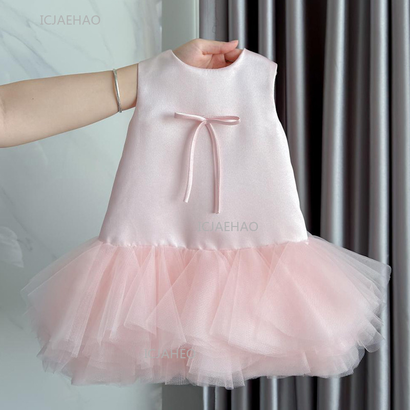 Women'S Formal Wear For Girls - ชุดเดรสปาร์ตี้สีชมพูสำหรับเด็กผู้หญิง พร้อมเสื้อกั๊กและกระโปรงตาข่าย สำหรับงานฉลองวันเกิดครบรอบปีแรก งานประกวดเจ้าหญิง ชุดเดรสออกงานสำหรับเด็กเล็ก