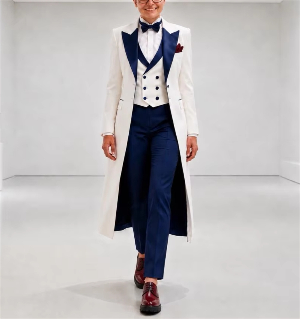 Women Formal Wear For Office - เสื้อแจ็คเก็ตสีน้ำเงินกรมท่าขาวสำหรับผู้หญิง ชุดสูทหรูหรา ตัดเย็บอย่างประณีต เหมาะสำหรับใส่ทำงานหรือเป็นชุดไปงานแต่งงาน เสื้อเบลเซอร์สำหรับสุภาพสตรี (เฉพาะเสื้อแจ็คเก็ต)