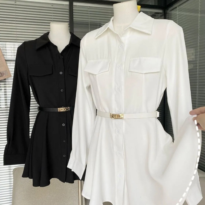 ชุดเดรสเชิ้ตสีดำแขนยาวสำหรับผู - Women Formal Wear Stitching บทวิจารณ์และราคา