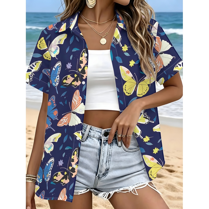 เสื้อเชิ้ตผู้หญิงลายผีเสื้อ ติ - Women Formal Wear Stitching บทวิจารณ์และราคา