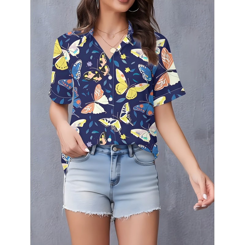 เสื้อเชิ้ตผู้หญิงลายผีเสื้อ ติ - Women Formal Wear Stitching บทวิจารณ์และราคา