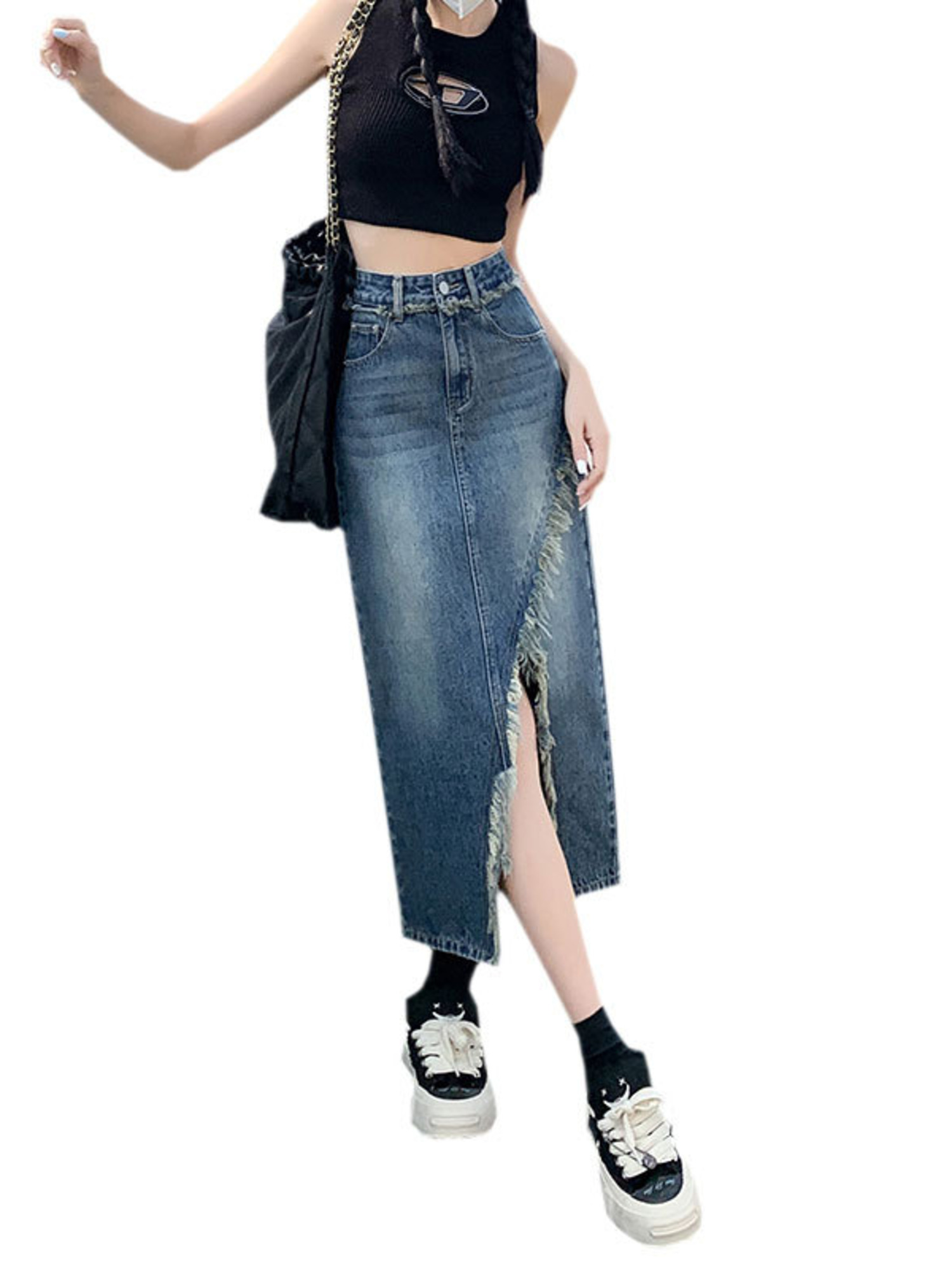 กระโปรงยีนส์เอวสูงทรงเอ สไตล์ว - Pencil Skirt Midi บทวิจารณ์และราคา