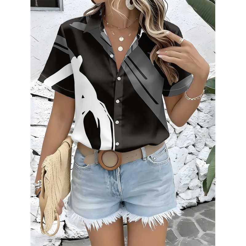 เสื้อเชิ้ตแขนสั้นผู้หญิง ลายเส - Women Formal Wear Stitching บทวิจารณ์และราคา