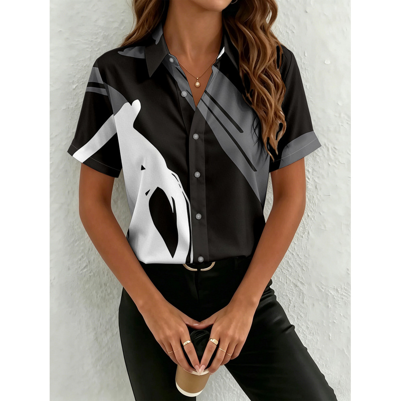 เสื้อเชิ้ตแขนสั้นผู้หญิง ลายเส - Women Formal Wear Stitching บทวิจารณ์และราคา