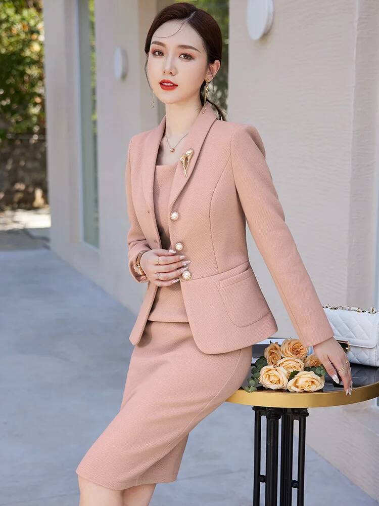 ชุดสูทผ้าคุณภาพสูงสไตล์ OL สำห - Women Formal Wear Stitching บทวิจารณ์และราคา
