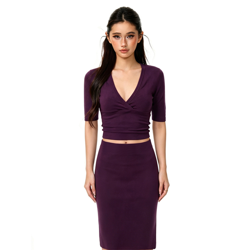ชุดเซ็ต 2 ชิ้น เสื้อครอปแขนสั้ - Pencil Skirt Midi บทวิจารณ์และราคา