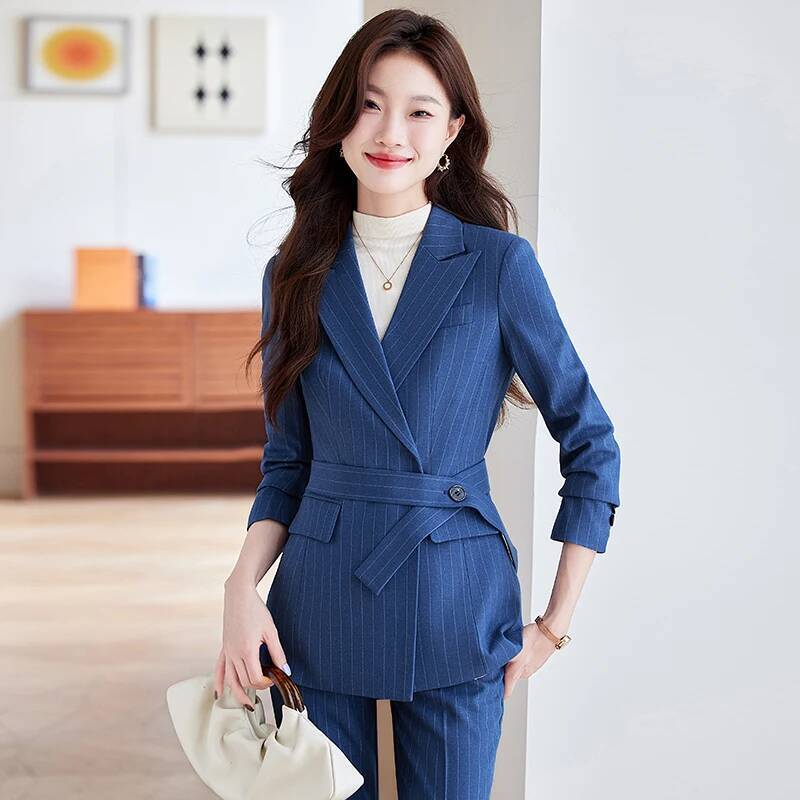 ชุดสูทผ้าคุณภาพสูง ลายทางหรูหร - Women'S Formal Wear Pantsuits บทวิจารณ์และราคา